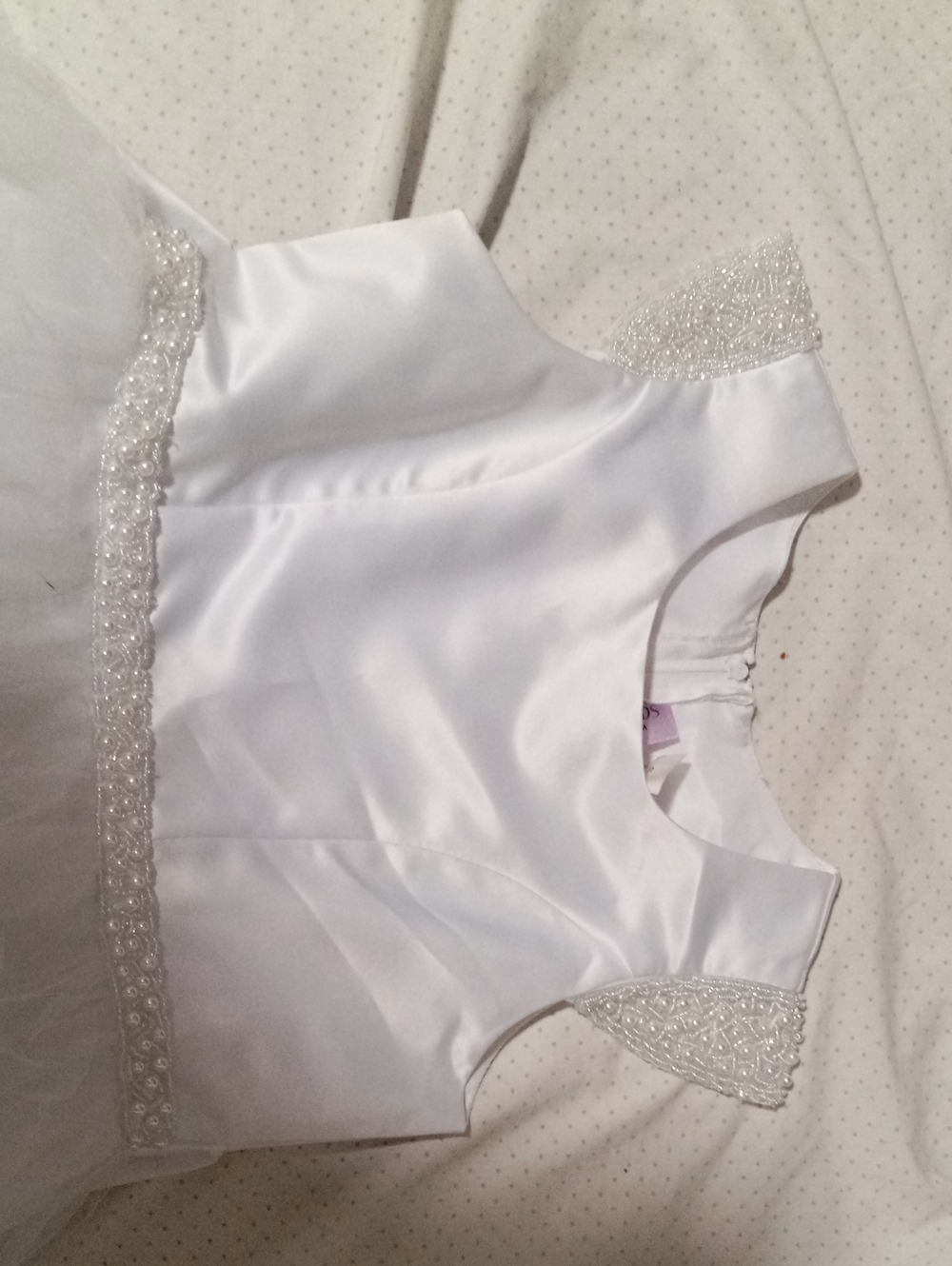 White Tulle Flower Girl Dress with Beaded Waist - Picture 3 of 5